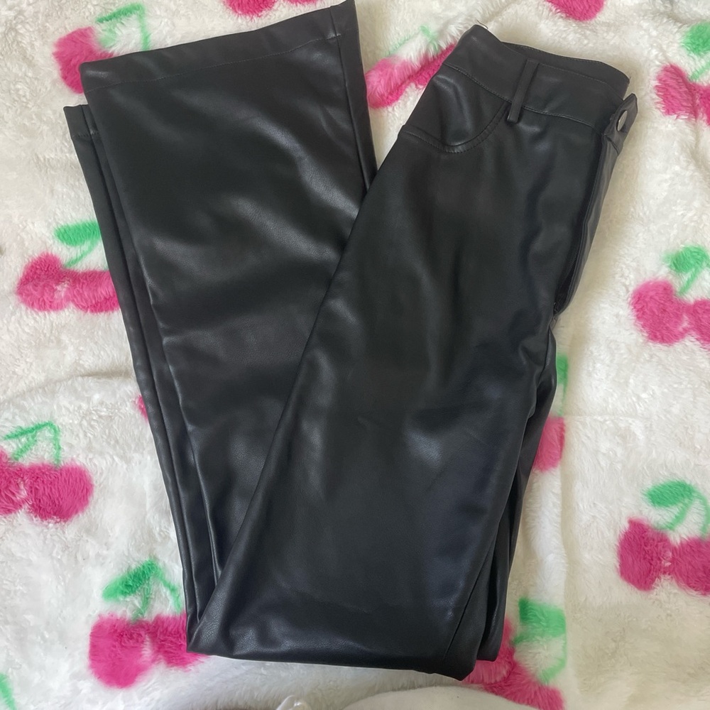 Faux leather black flare pants